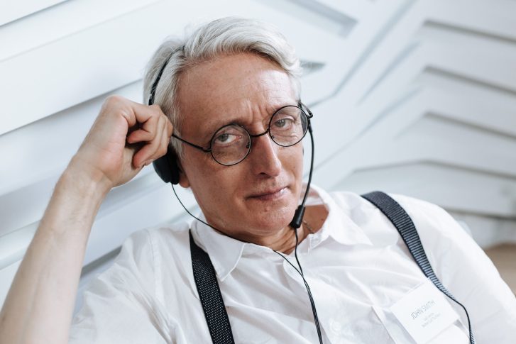 A call center agent wearing a headset